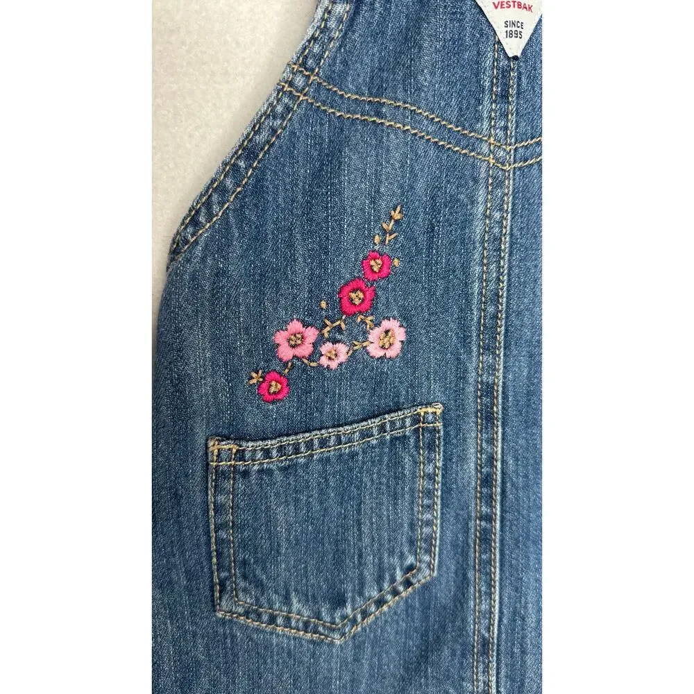 Y2K OshKosh B’gosh Denim Jumper Dress Floral Embroidered 12M
